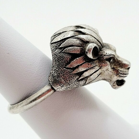 Vintage Lion Head Ring Sterling Silver King of The Jungle Brutalist Sizer Inside - Picture 3 of 11